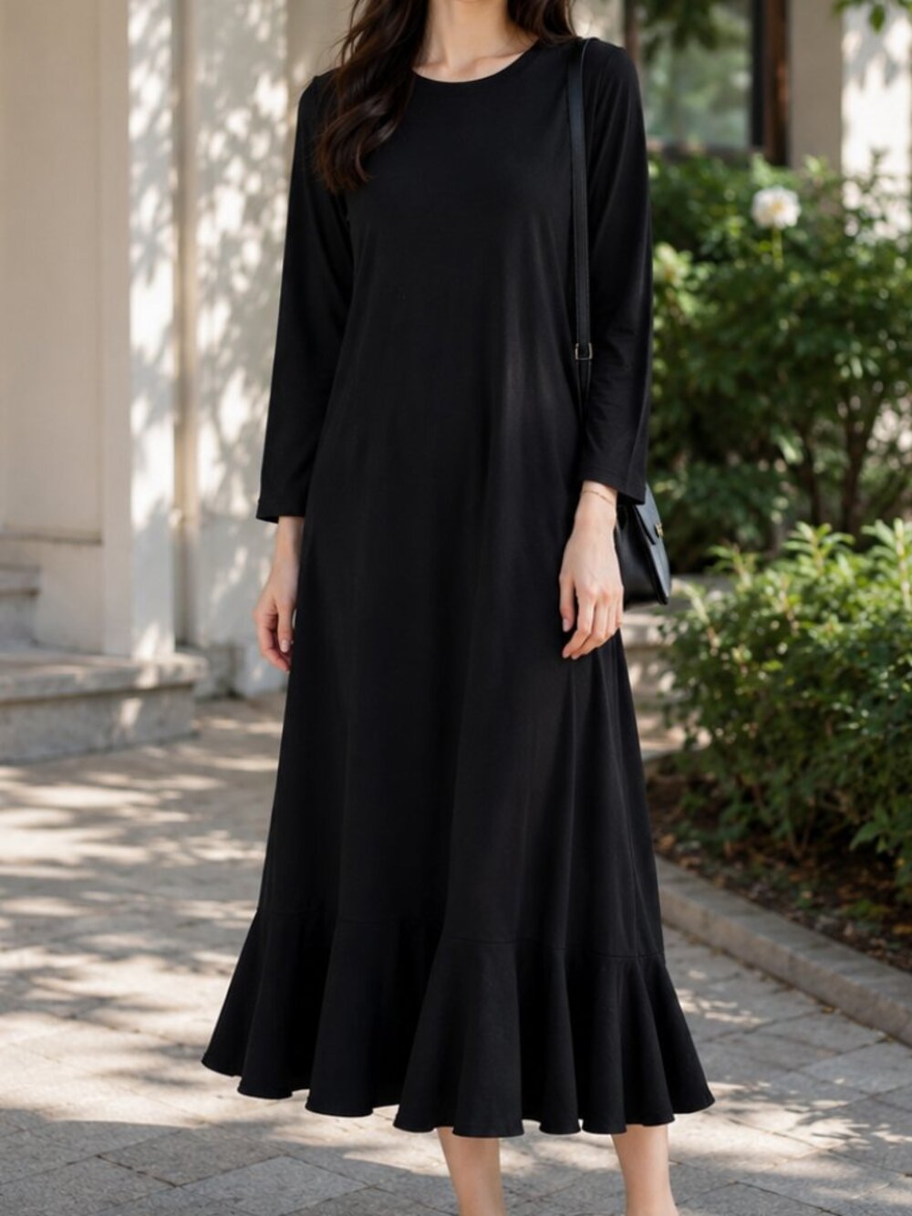 NWT Zara Womens Crew Neck Long Sleeve Midi Shirt Dress Size M Black